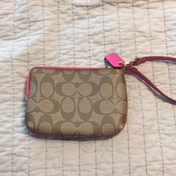 Coach tan and hot pink wristlet. used once. - Picture 2 of 4